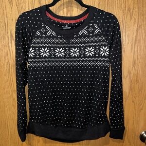 Cuddl Duds Women's Black Snowflake Fair Isle Crew Neck Long Sleeve Sweater XS